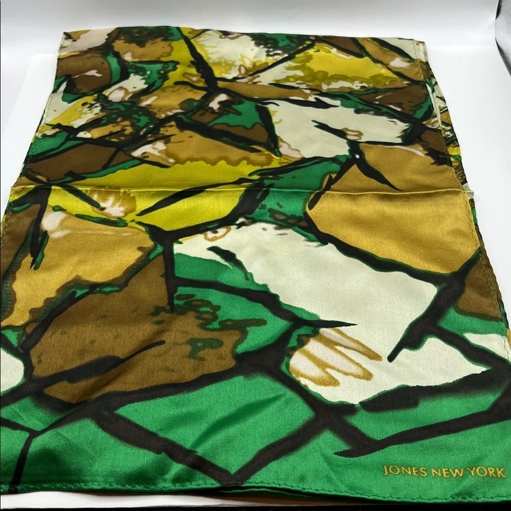 Vintage Designer Jones New York Silk Scarf Geometric Jewel Tones Vibrant Colors